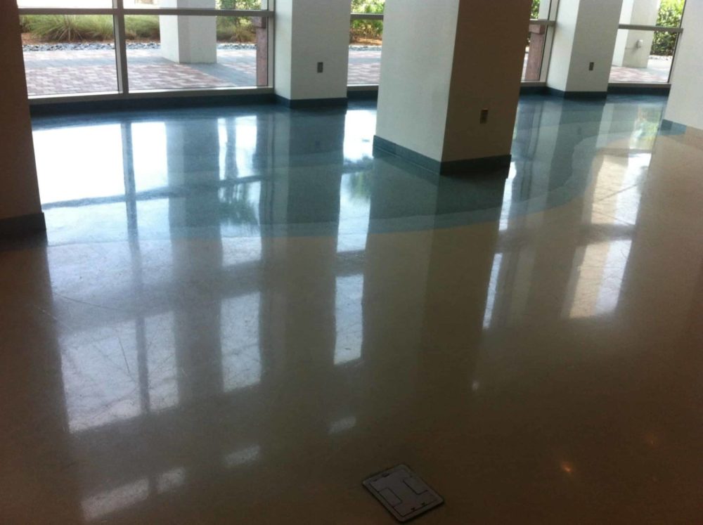 this commercial terrazzo foor looks raged but ended looking great after restoration.loor look