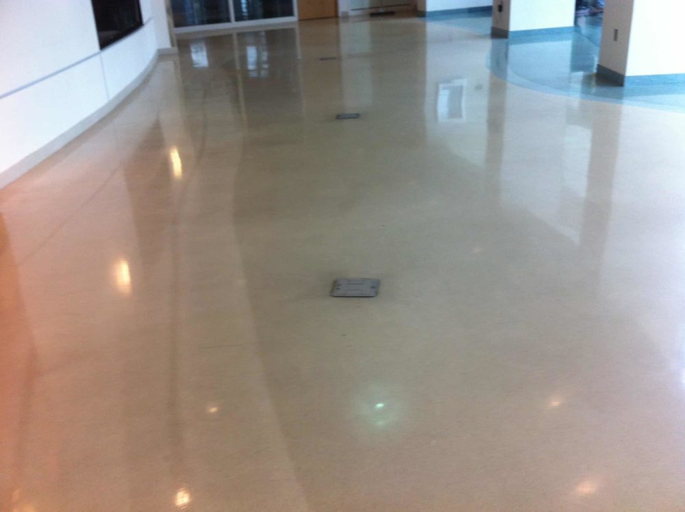 This terrazzo floor shows the floor after one cleaning pass