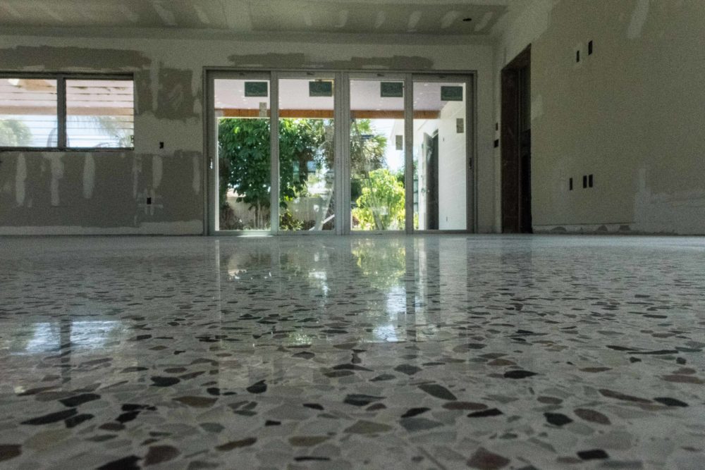 Dry polished and sealed Florida terrazzo