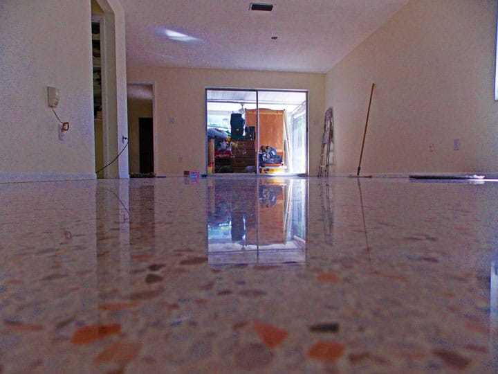 Terrazzo floor restored with diamond grinding and polishing